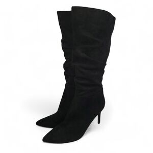 Chic Suede Black Heeled Boots